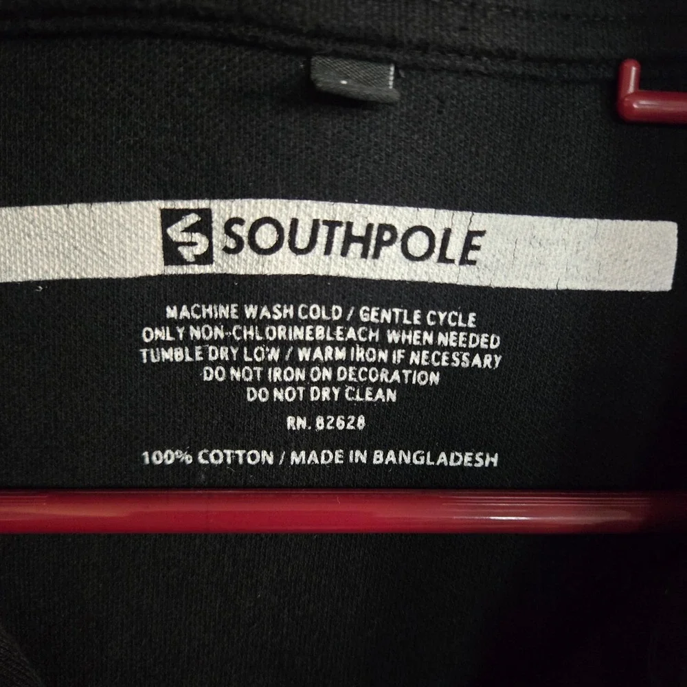 Southpole Polo Shirt Large Black Zip Sleeve‎ Short Sleeve Cotton Streetwear